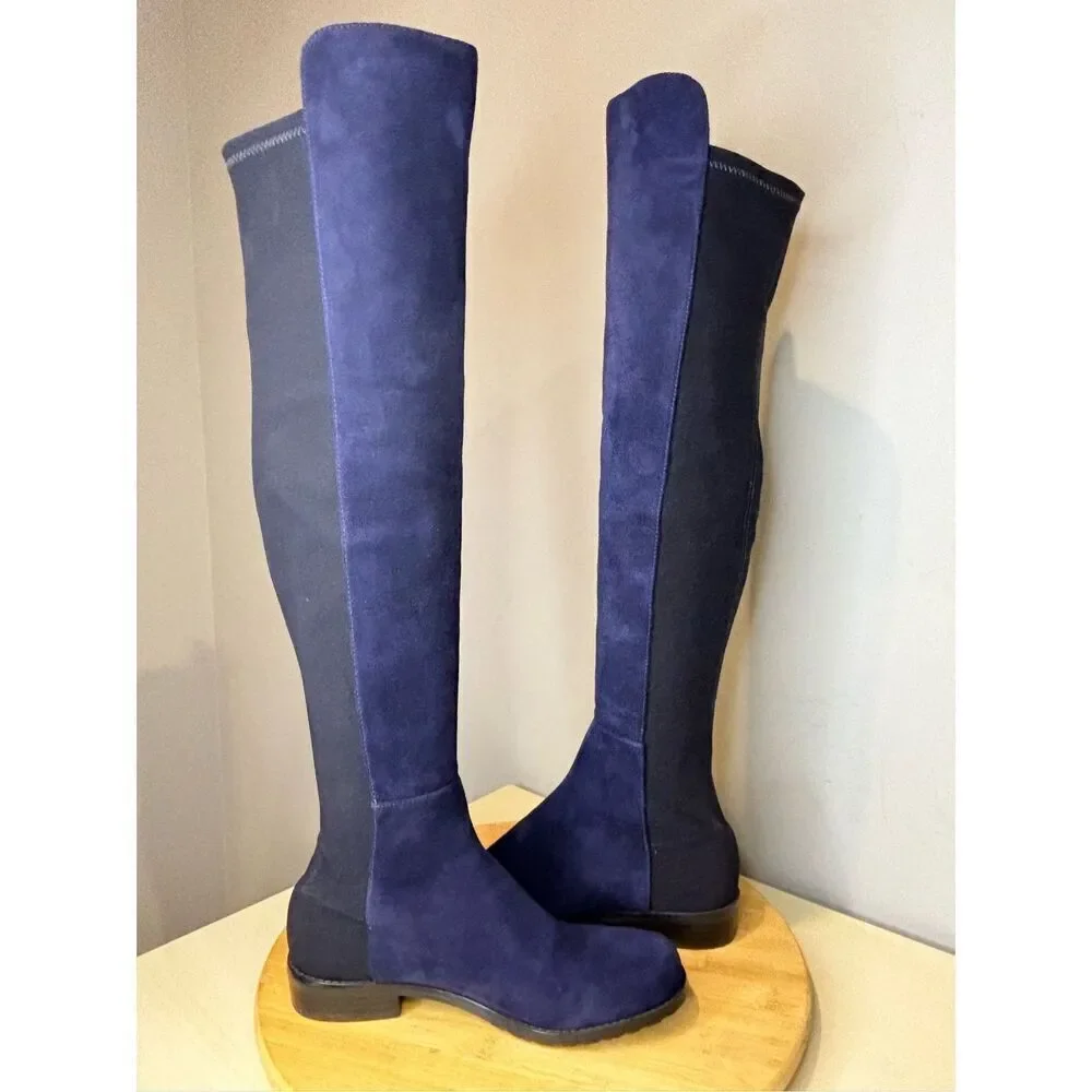 Stuart Weitzman Women's S251823 Suede Over The‎ Knee 5050 Boots Blue Sz 4.5M